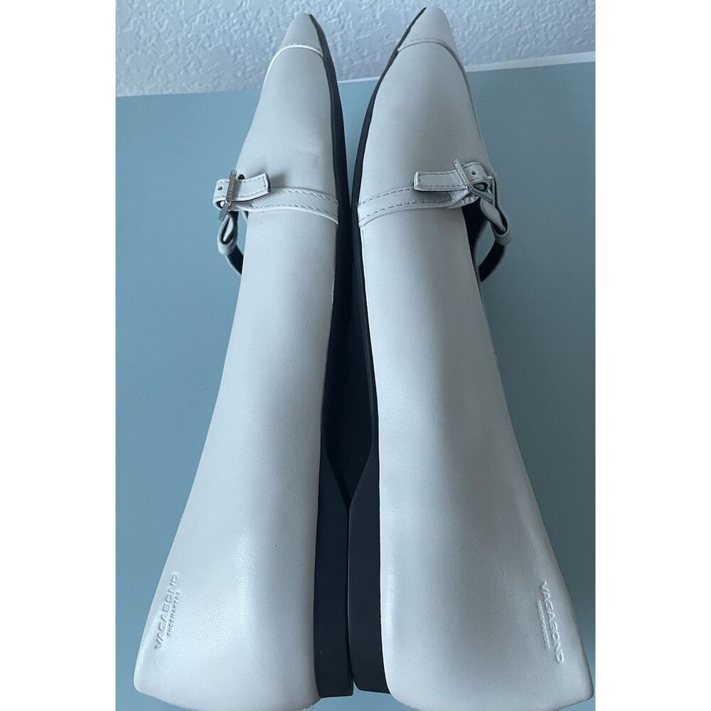 New Vagabond Shoemakers Hermine Pointed Toe T-Strap Flats in White Leather 38/8 - Picture 9 of 9
